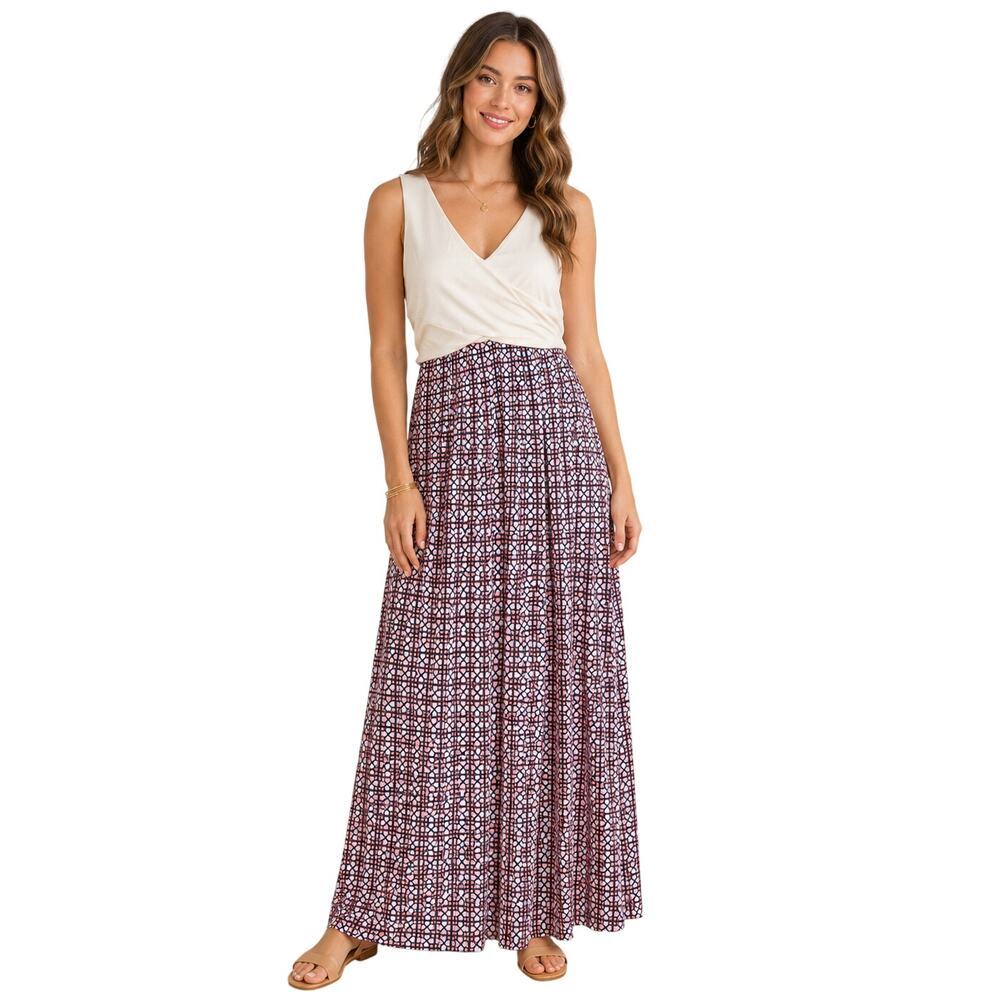 Maeve XS geometric stretch knit sleevless maxi dress w/ sd slit summer casual
